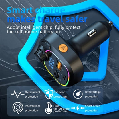 C6 Type-C+2 USB Fast Charger Audio MP3 Player Digital Display FM Car Bluetooth Transmitter, C6