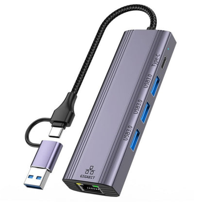 T513 USB-A / Type-C to USB3.0 x 3 + USB-C + Gigabit Laptop Adapter Docking Station, T513
