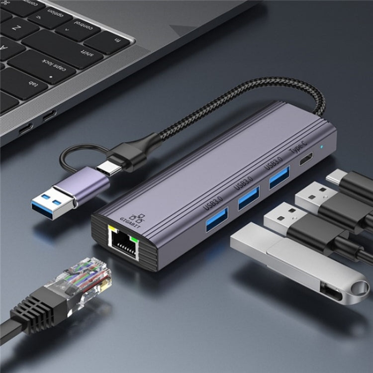 T513 USB-A / Type-C to USB3.0 x 3 + USB-C + Gigabit Laptop Adapter Docking Station, T513