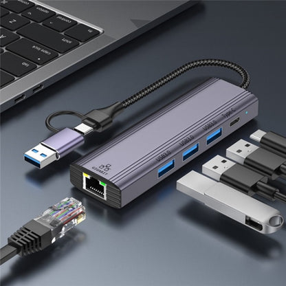 T513 USB-A / Type-C to USB3.0 x 3 + USB-C + Gigabit Laptop Adapter Docking Station, T513