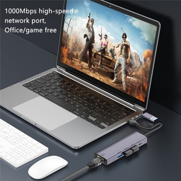 T513 USB-A / Type-C to USB3.0 x 3 + USB-C + Gigabit Laptop Adapter Docking Station, T513