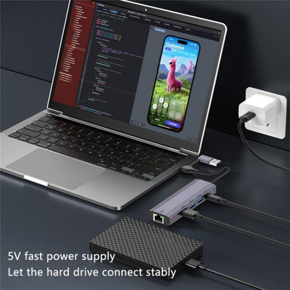 T513 USB-A / Type-C to USB3.0 x 3 + USB-C + Gigabit Laptop Adapter Docking Station, T513