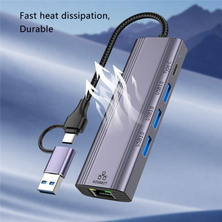 T513 USB-A / Type-C to USB3.0 x 3 + USB-C + Gigabit Laptop Adapter Docking Station, T513