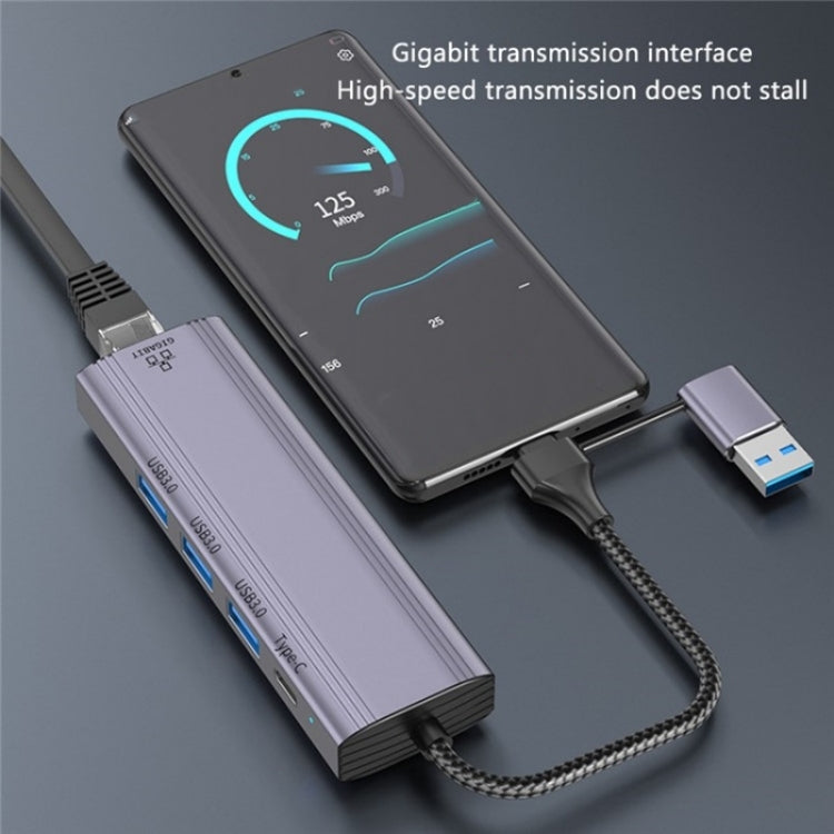 T513 USB-A / Type-C to USB3.0 x 3 + USB-C + Gigabit Laptop Adapter Docking Station, T513