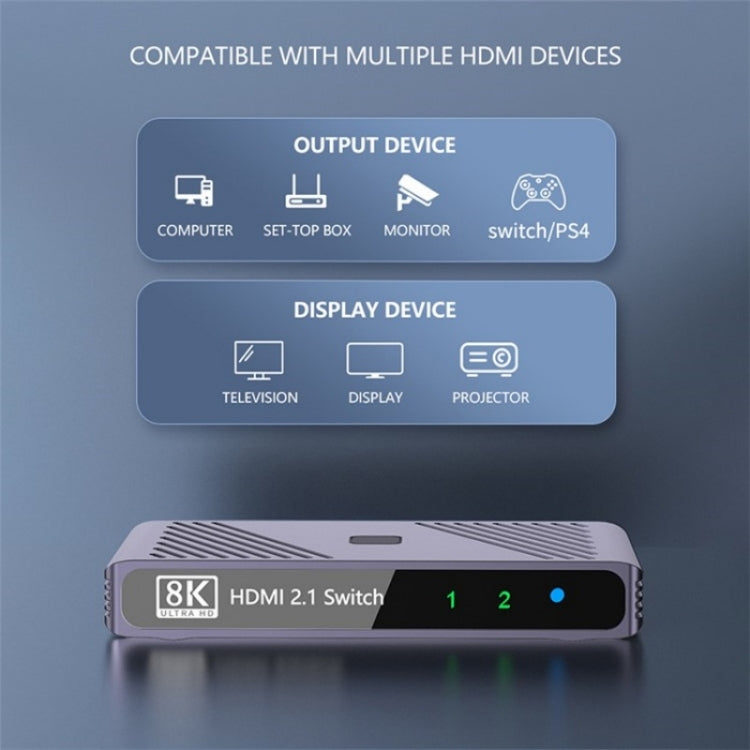 Q802 Aluminum Alloy 8K HD Video Splitter HDR 2 in 1 Out Mirror Screens Video Transfer Adapter, Q802
