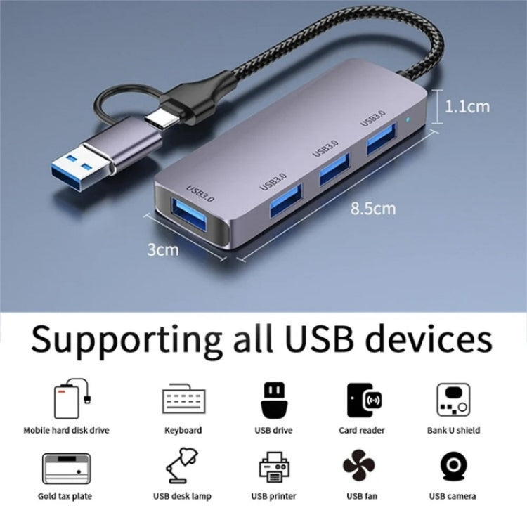T203 USB + Type-C 3.0 Converter Hub 5Gbps USB 3.0 Data Transfer Adapter for Laptop / Tablet PC, T203