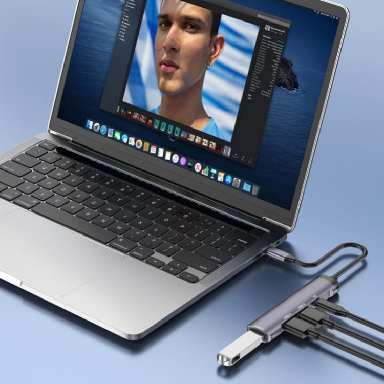 T506 Aluminum Alloy Multi-Port Converter USB-C 3.0 to PD + USB 3.0 + 2 x USB 2.0 Adapter HUB, T506