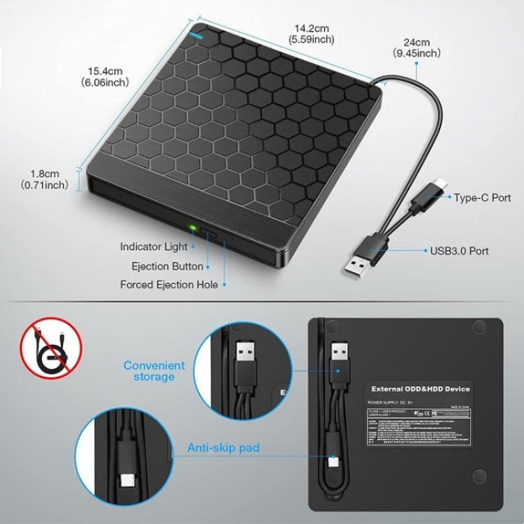 042  Football Pattern USB3.0 / Type-C Computer Laptop External Optical Drive Burner DVD Burner, 042