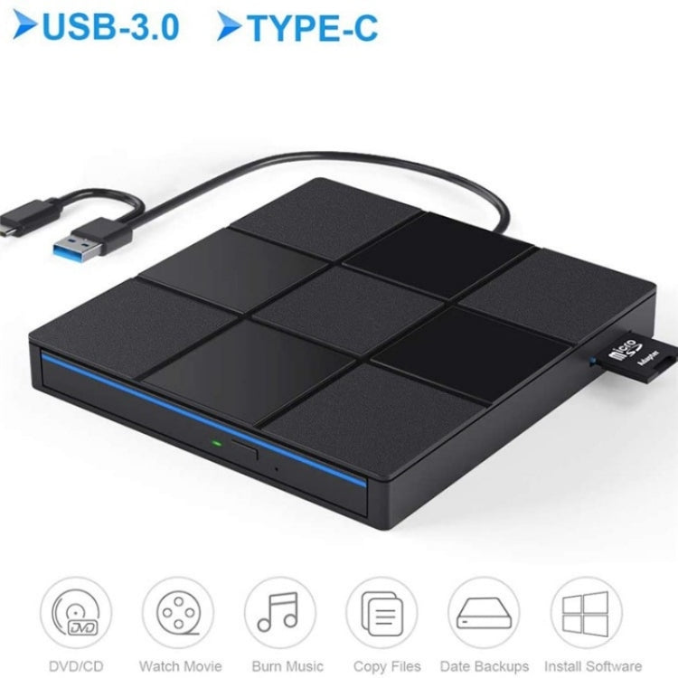 009 With USB Port for Laptop Computer External DVD Drive USB 3.0+Typle-C Adapter, 009