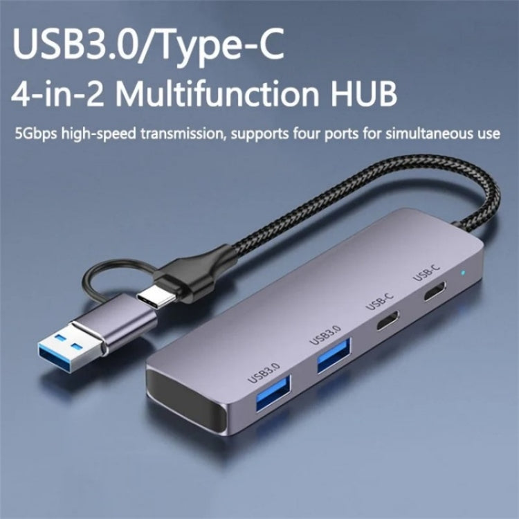T-32C 2-in-1 Cable USB 3.0 + Type-C 4-port Hub Aluminum Alloy Docking Station, T-32C