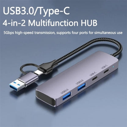 T-32C 2-in-1 Cable USB 3.0 + Type-C 4-port Hub Aluminum Alloy Docking Station, T-32C