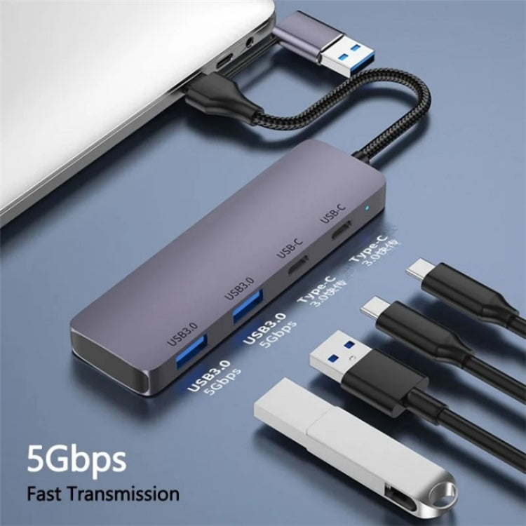 T-32C 2-in-1 Cable USB 3.0 + Type-C 4-port Hub Aluminum Alloy Docking Station, T-32C