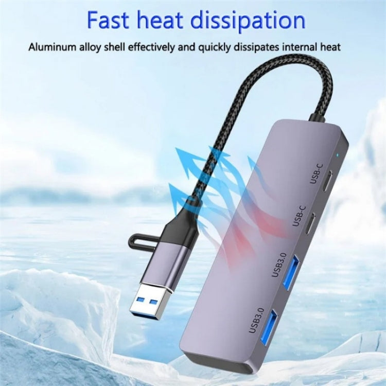 T-32C 2-in-1 Cable USB 3.0 + Type-C 4-port Hub Aluminum Alloy Docking Station, T-32C