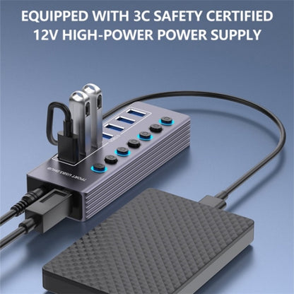 U307 Aluminum Alloy 7-Ports Splitter 5Gbps High Speed USB 3.0 Hub with Independent Switch, U307
