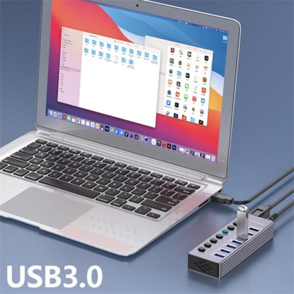 U307 Aluminum Alloy 7-Ports Splitter 5Gbps High Speed USB 3.0 Hub with Independent Switch, U307