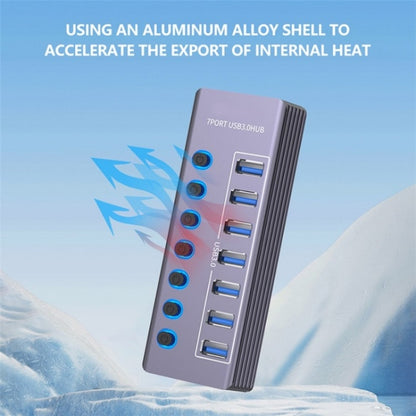 U307 Aluminum Alloy 7-Ports Splitter 5Gbps High Speed USB 3.0 Hub with Independent Switch, U307