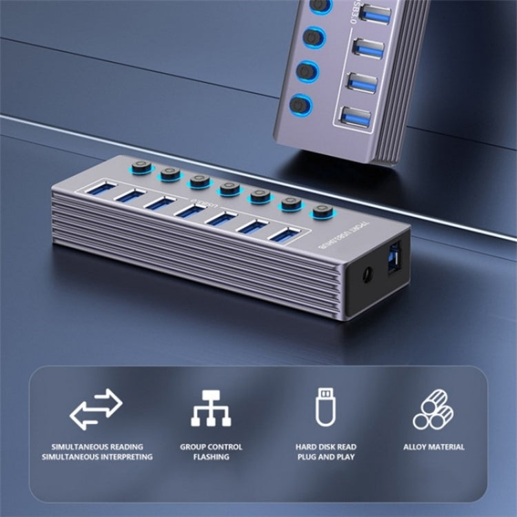 U307 Aluminum Alloy 7-Ports Splitter 5Gbps High Speed USB 3.0 Hub with Independent Switch, U307
