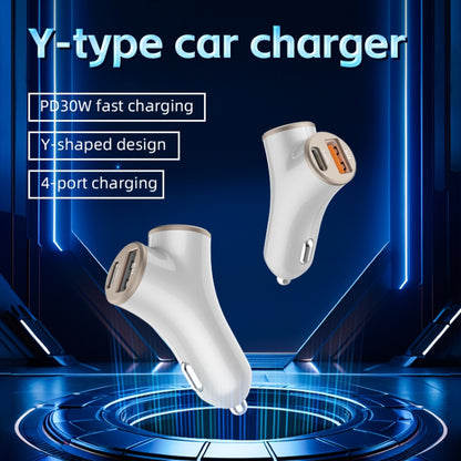 A2 2 USB + 2 Type-C Phone Fast Charging Power Adapter 78W Y-Shaped Car Charger