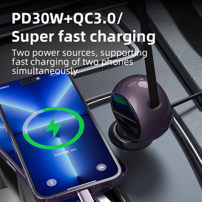 K2 With 60W Type-C Retractable Cable Type-C Port Phone Fast Charging Adapter Car Charger