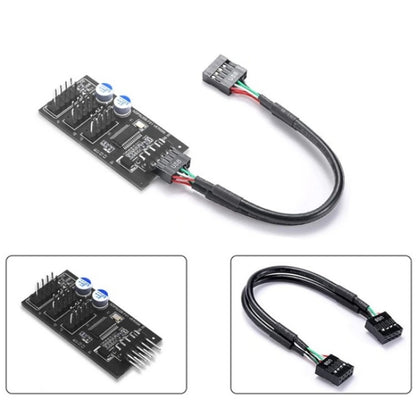 YNS-02 Extension Cable Card Motherboard USB 2.0 9-pin to 3x 9-pin Adapter, YNS-02