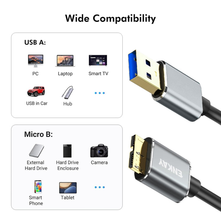ENKAY USB 3.0 A to USB 3.0 Micro B 5Gbps Data Camera Hard Drive Cable, 0.5m, 1m, 1.5m