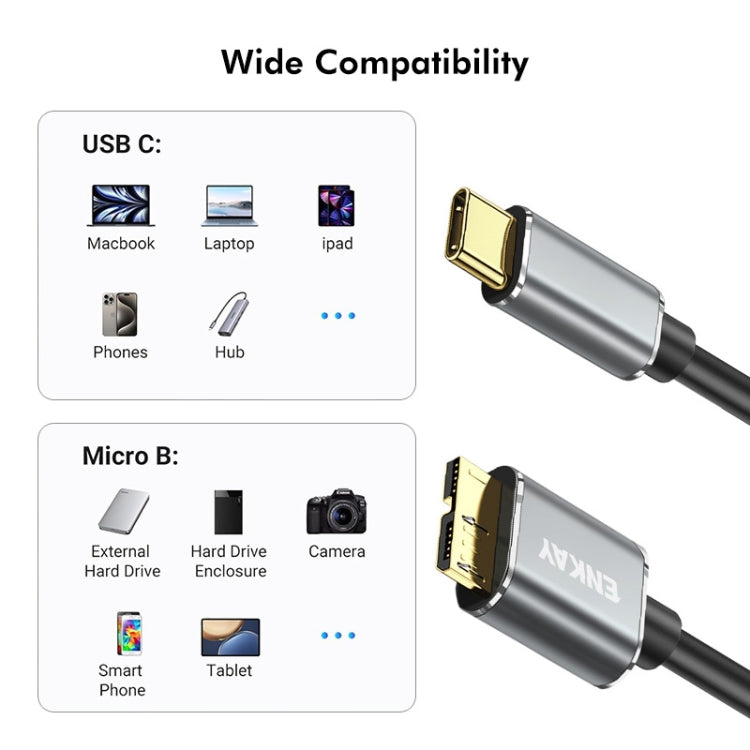 ENKAY USB 3.1 Type-C to USB 3.0 Micro B 10Gbps Data Camera Hard Drive Cable, 0.5m, 1m, 1.5m, 0.25m