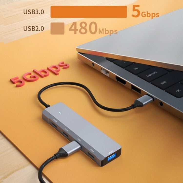 ADS-311C Support PD 100W Fast Charging Converter 5 Port Hub Type-C Hub Adapter, ADS-311C(Grey)