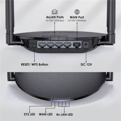 WAVLINK WN530G3 4x 5dBi Foldable Antenna AC1200 Dual Band Wireless Repeater Router, US Plug, UK Plug, EU Plug, AU Plug