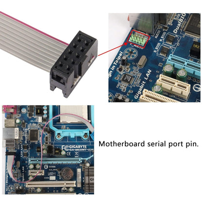 JUNSUNMAY DB9 9Pin Male to IDC 10Pin Female Ribbon Cable RS232 Serial Header Flat Cable, 28cm