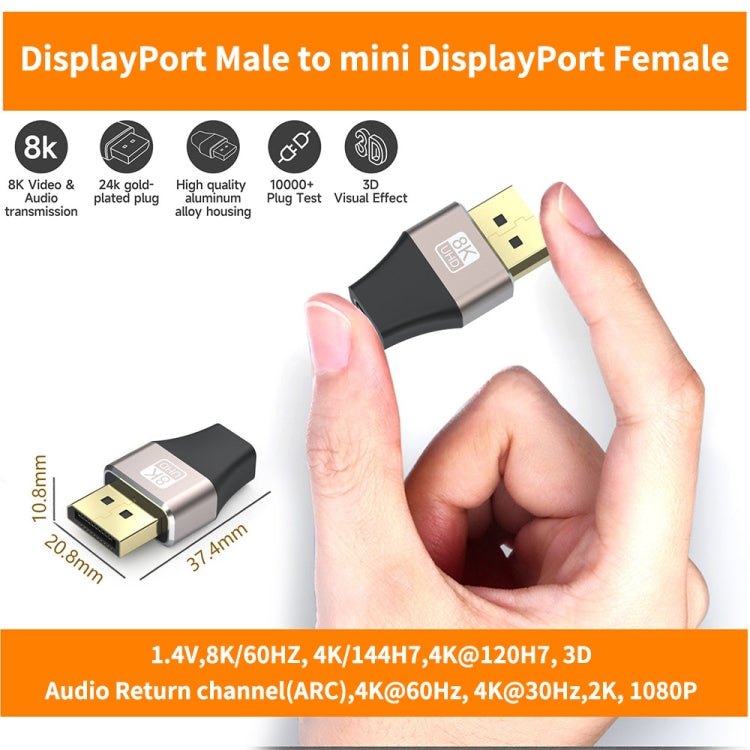 JUNSUNMAY 8K 60Hz Male Displayport to Female Mini Displayport Adapter DP Converter, Displayport to Female Mini Displayport Adapter DP