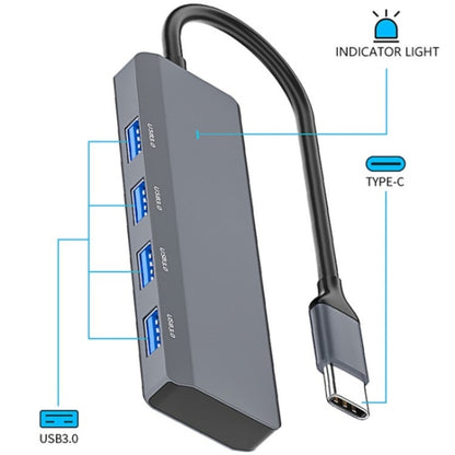 ADS-305C Aluminum Alloy Type-C to 4-Ports USB3.0 USB HUB Laptop Phone Adapter Splitter, ADS-305C