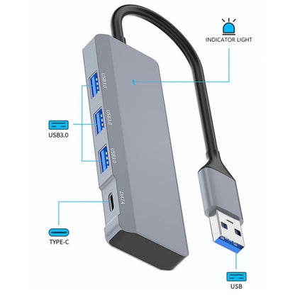 ADS-309A  Aluminum Alloy USB to 3  x USB 3.0 + Type-C Data Port Expansion Hub Adapter, ADS-309A
