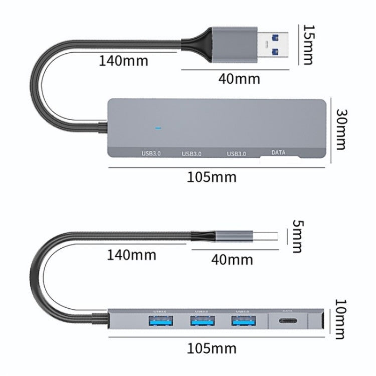 ADS-309A  Aluminum Alloy USB to 3  x USB 3.0 + Type-C Data Port Expansion Hub Adapter, ADS-309A