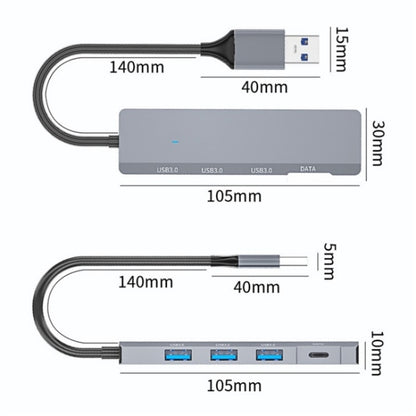 ADS-309A  Aluminum Alloy USB to 3  x USB 3.0 + Type-C Data Port Expansion Hub Adapter, ADS-309A