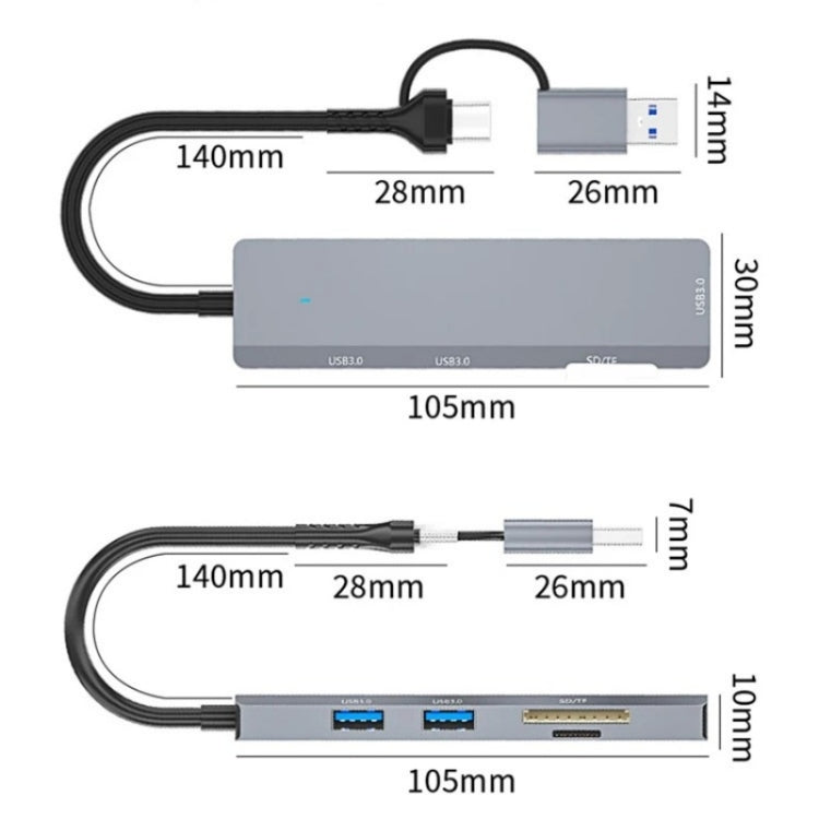 ADS-310D 2-in-1 Type-C + USB to 3 x USB 3.0 + SD / TF Card Slots Multi-Port Hub, ADS-310D