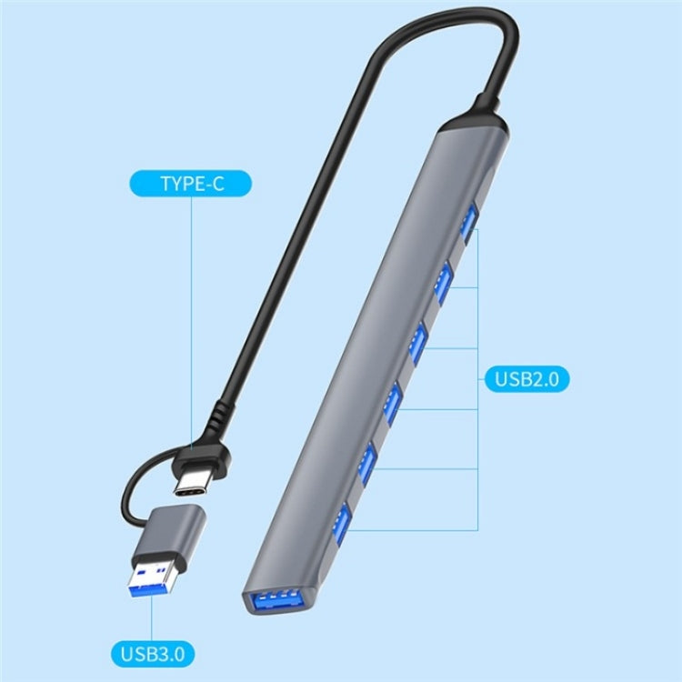 ADS-303D USB + Type-C to USB 3.0 + 6x USB 2.0 Splitter 7-in-1 Multifunctional Hub, ADS-303D