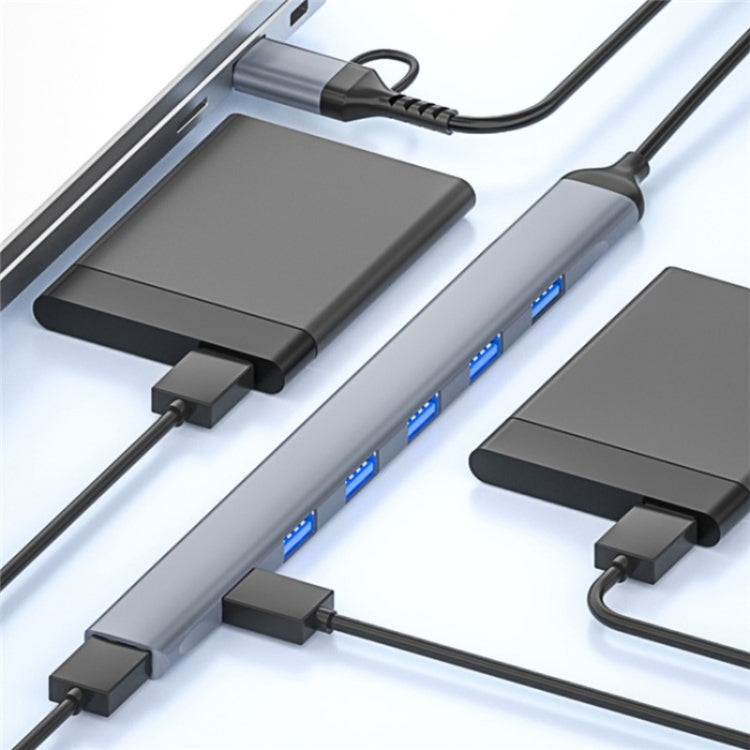 ADS-303D USB + Type-C to USB 3.0 + 6x USB 2.0 Splitter 7-in-1 Multifunctional Hub, ADS-303D