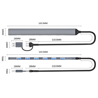ADS-303D USB + Type-C to USB 3.0 + 6x USB 2.0 Splitter 7-in-1 Multifunctional Hub, ADS-303D