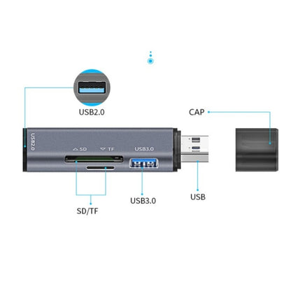 ADS-308A SD / TF Card Reader Aluminum Alloy USB 3.0 + USB 2.0 Splitter Hub