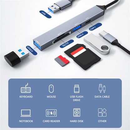 ADS-806A 5-in-1 Card Reader USB-A to USB3.0 + USB2.0 + Type-C + SD/TF Slot USB Hub, ADS-806A