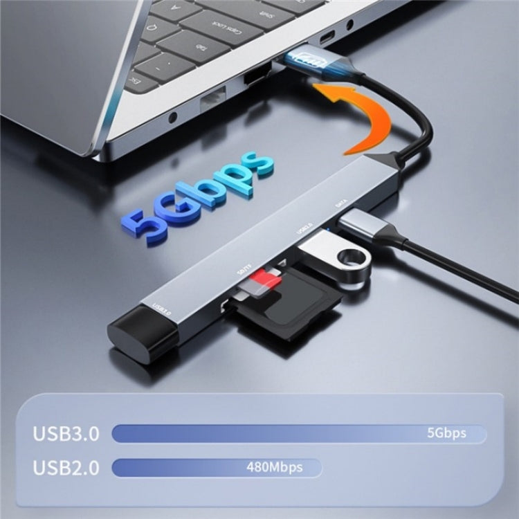 ADS-806A 5-in-1 Card Reader USB-A to USB3.0 + USB2.0 + Type-C + SD/TF Slot USB Hub, ADS-806A