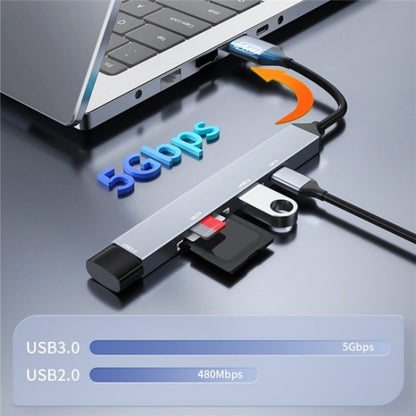ADS-806A 5-in-1 Card Reader USB-A to USB3.0 + USB2.0 + Type-C + SD/TF Slot USB Hub, ADS-806A