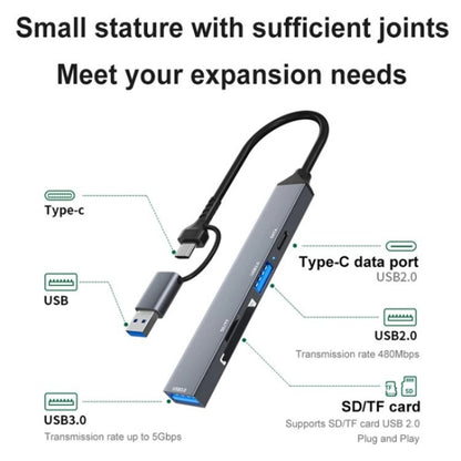 ADS-806D Type-C+USB to USB 3.0 Hub SD / TF Card Reader Multi-Function Docking Station, ADS-806D