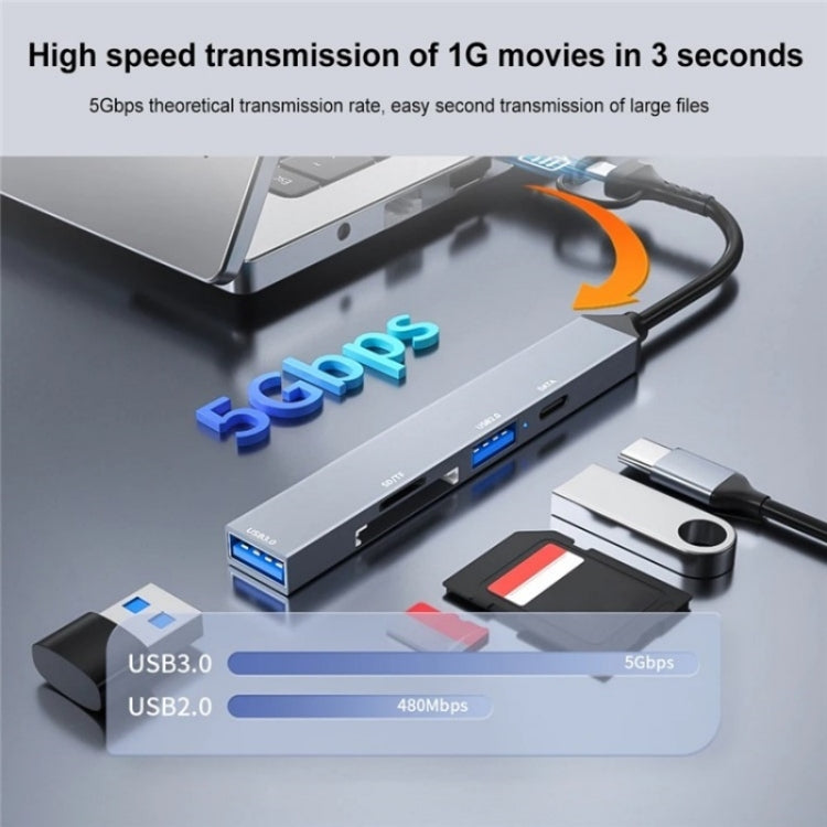 ADS-806D Type-C+USB to USB 3.0 Hub SD / TF Card Reader Multi-Function Docking Station, ADS-806D