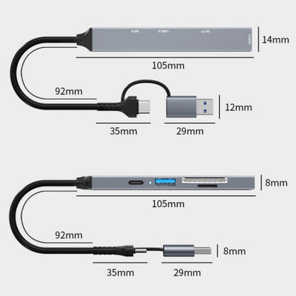 ADS-806D Type-C+USB to USB 3.0 Hub SD / TF Card Reader Multi-Function Docking Station, ADS-806D