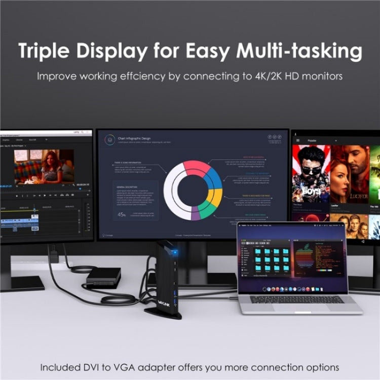 WAVLINK UG39PD1 13 in 1 Type-C Triple Monitors 4K HD Docking Station, US Plug, UK Plug, EU Plug, AU Plug