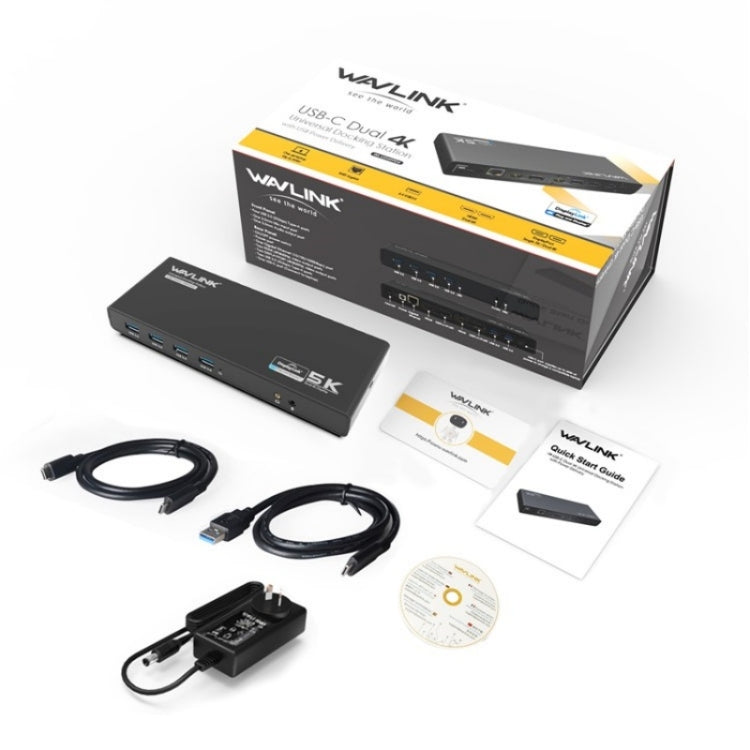 WAVLINK UG69PD6 Dual 4K Laptop Docking Station 5K HD Displaylink 65 / 100W PD Charging, US Plug, UK Plug, EU Plug, AU Plug