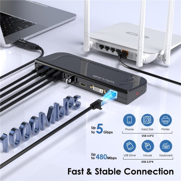 WAVLINK UG49DK4 Universal Laptop Docking Station Dual Monitor Supports DVI / HDMI / VGA, UG49DK4