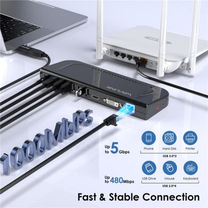 WAVLINK UG49DK4 Universal Laptop Docking Station Dual Monitor Supports DVI / HDMI / VGA, UG49DK4