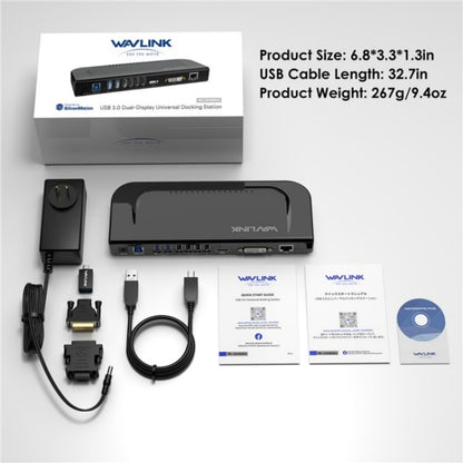 WAVLINK UG49DK4 Universal Laptop Docking Station Dual Monitor Supports DVI / HDMI / VGA, UG49DK4